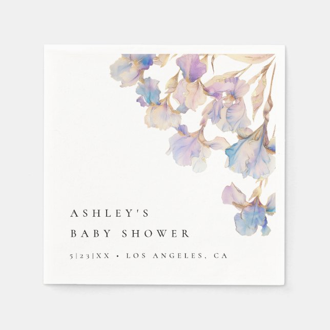 Serviette En Papier Baby Shower Iris Élégant (Devant)