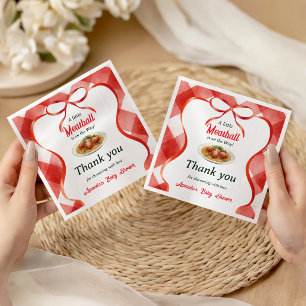 Serviette En Papier Baby Shower Italien Gingham Rouge Pâtes aux Boulet