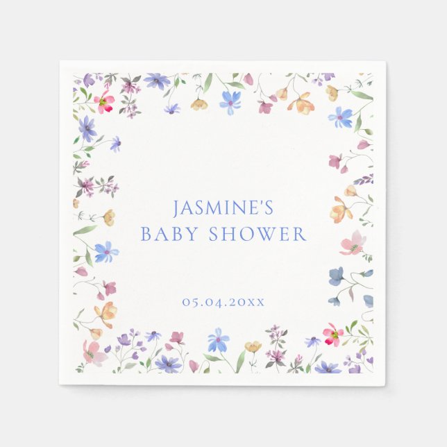 Serviette En Papier Baby Shower Jardin de fleurs sauvages pastel adora (Devant)