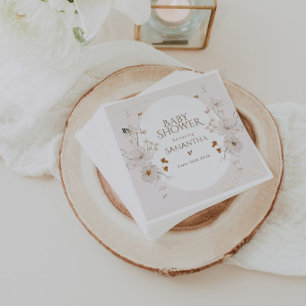 Serviette En Papier Baby Shower Jardin Floral Aquarelle Bohème Beige