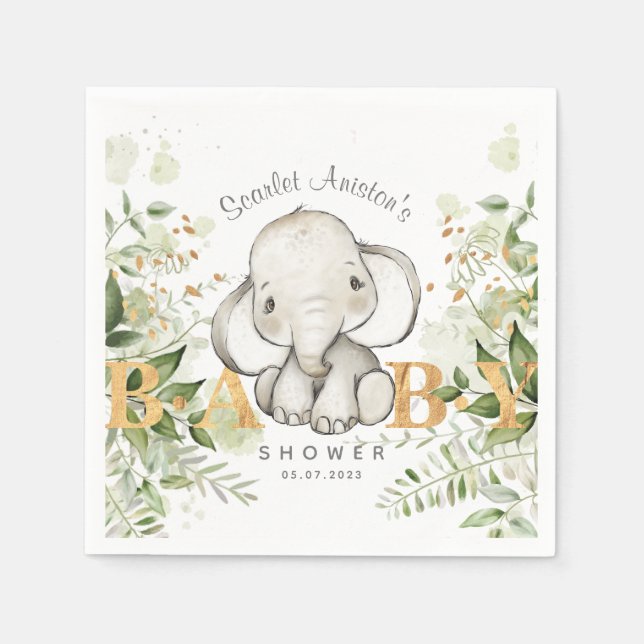 Serviette En Papier Baby shower Jolie végétation des éléphants (Devant)