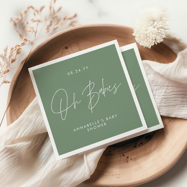 Serviette En Papier Baby shower jumeau moderne sauge vert élégant (Créateur téléchargé)