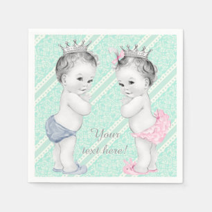 Serviette En Papier Baby shower jumeau Prince et Princesse