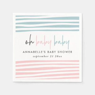 Serviette En Papier baby shower jumeau rose bleu typographie moderne