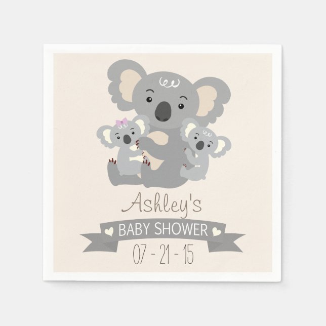 Serviette En Papier Baby shower jumeaux Cute Koala (Devant)