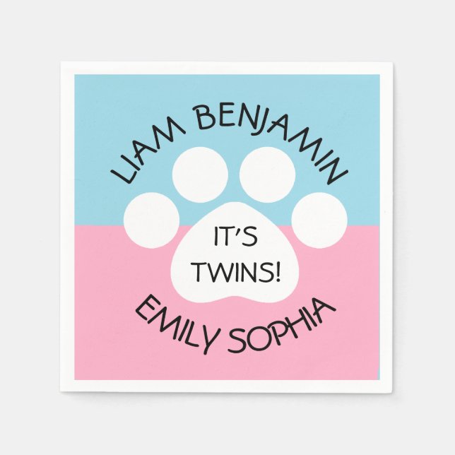 Serviette En Papier Baby shower - Jumeaux Fraternal - Thème Empreinte  (Devant)