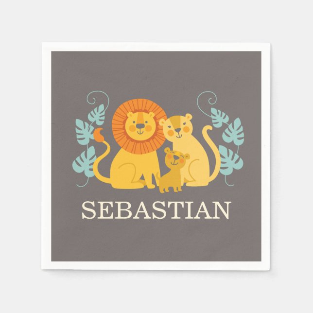 Serviette En Papier Baby shower Jungle Lion Napkin (Devant)