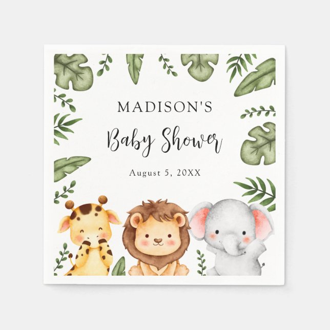Serviette En Papier Baby shower Jungle Safari Animaux (Devant)