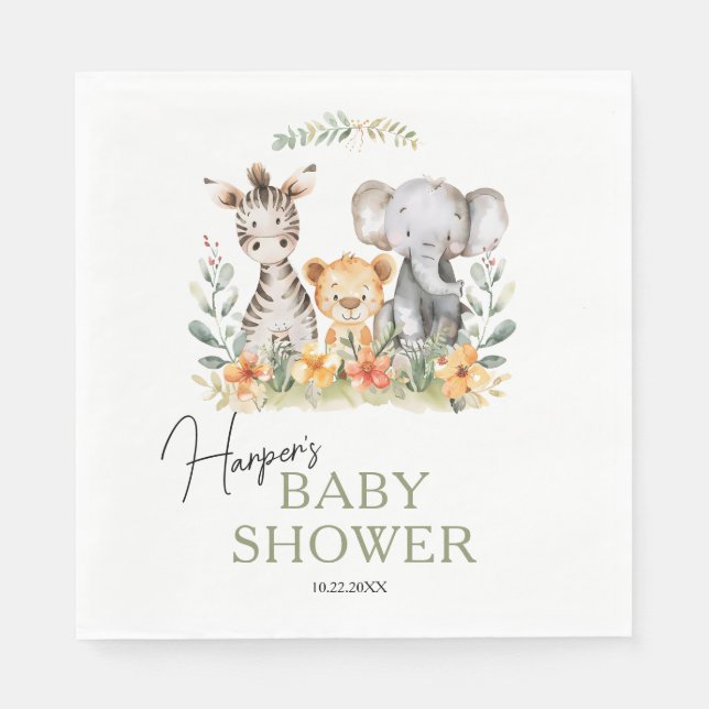 Serviette En Papier Baby shower Jungle Safari Baby Animaux (Devant)