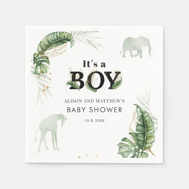Serviette En Papier Baby shower Jungle Safari Elephant Boy (Devant)