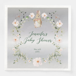 Serviette En Papier Baby shower lapin floral argenté