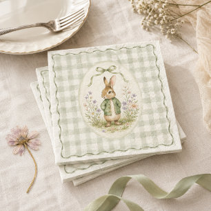 Serviette En Papier Baby Shower Lapin Gingham Sage