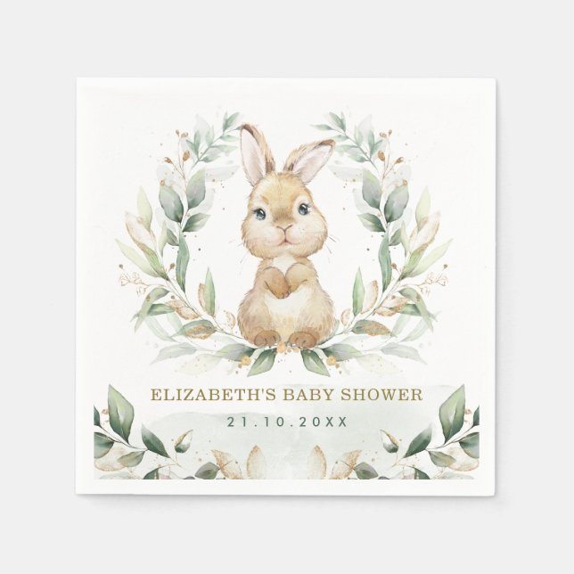 Serviette En Papier Baby shower lapin Lapin Pastel Vert Doux (Devant)