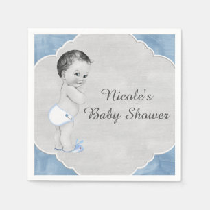 Serviette En Papier Baby shower Little Boy vintage bleu en pastel