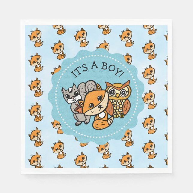 Serviette En Papier Baby shower Little Fox et Forest Friends (Devant)