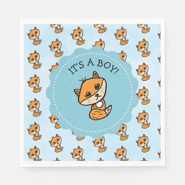 Serviette En Papier Baby shower Little Fox et Forest Friends (Devant)