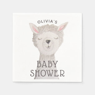 Serviette En Papier Baby-Shower Llama   Alapaca Douce Aquarelle Neutre