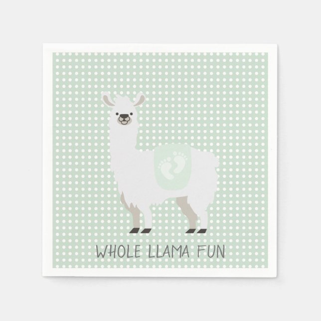 Serviette En Papier Baby shower Llama vert et blanc cassé (Devant)