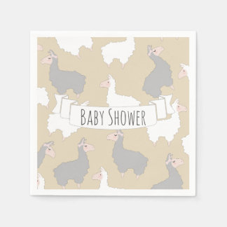 Serviette En Papier Baby shower Llamas Gris et Blanc Fluffé