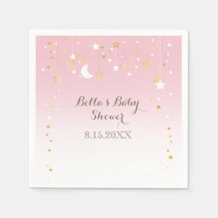 Serviette En Papier Baby shower Lune aux étoiles roses