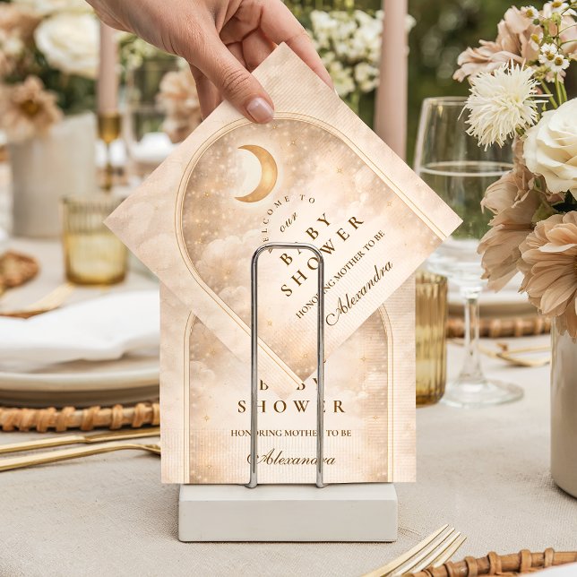 Serviette En Papier Baby Shower Lune Dorée Et Étoiles (Créateur téléchargé)