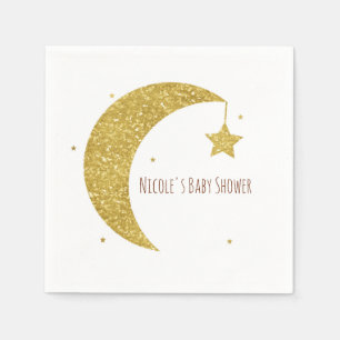 Serviette En Papier Baby Shower Lune et Étoiles Or et Blanc