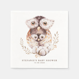 Serviette En Papier Baby Shower Maman et bébé Hibou Aquarelle Bohème