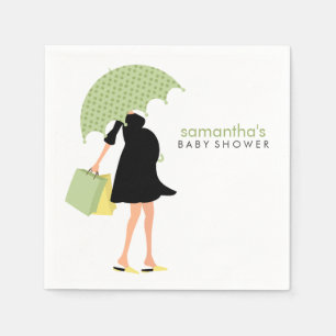 Serviette En Papier Baby shower maman parapluie vert