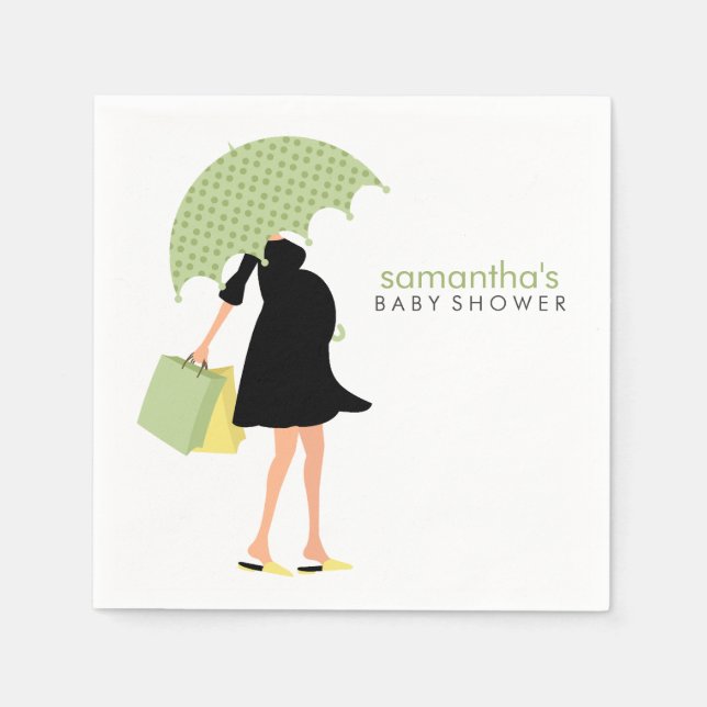Serviette En Papier Baby shower maman parapluie vert (Devant)