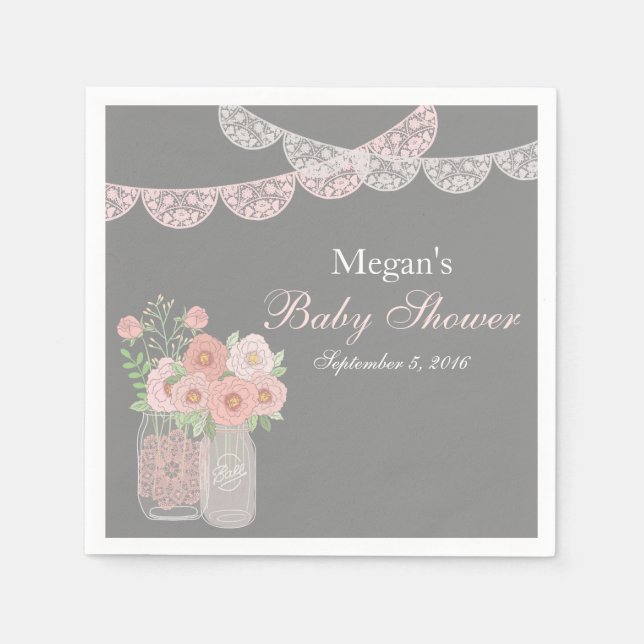 Serviette En Papier Baby shower Mason doux Jar rose Gris rose (Devant)