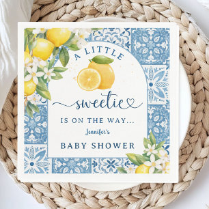 Serviette En Papier Baby shower méditerranéen Carrelage bleu citron