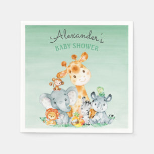 Serviette En Papier Baby shower mignon de jungle de safari d'aquarelle