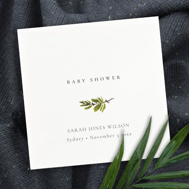 Serviette En Papier Baby shower minimal de branches de pin noir et bla (Créateur téléchargé)