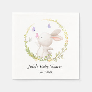 Serviette En Papier Baby shower minimaliste de lapin et de papillons