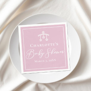 Serviette En Papier Baby shower minimaliste Fille Rose Blanc Chic
