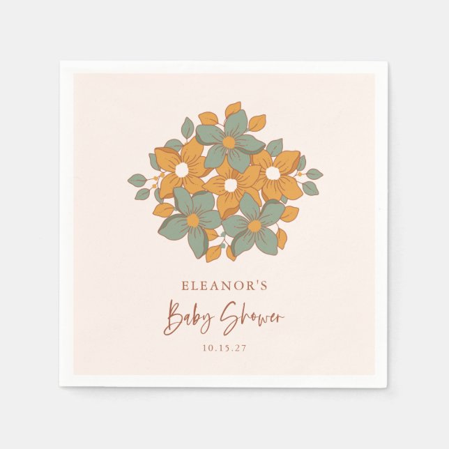 Serviette En Papier Baby shower minimaliste Flore Or Personnalisé Retr (Devant)