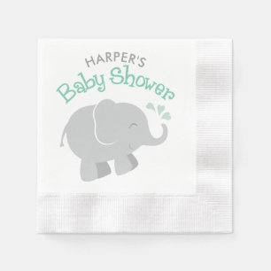 Serviette En Papier Baby shower moderne à la menthe et à l'éléphant gr