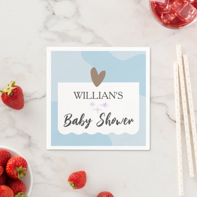 Serviette En Papier Baby shower moderne bleu clair Little Star (En situation)