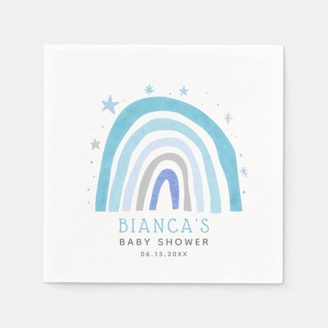 Serviette En Papier Baby shower moderne Blue Rainbow Boy (Devant)