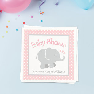 Serviette En Papier Baby shower moderne Blush et Grey Elephant Girl
