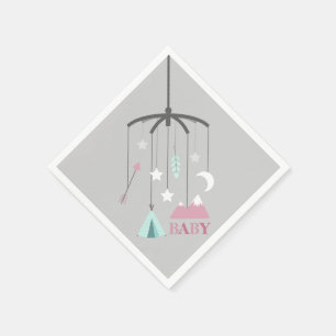 Serviette En Papier Baby shower moderne Bohême Mobile rose
