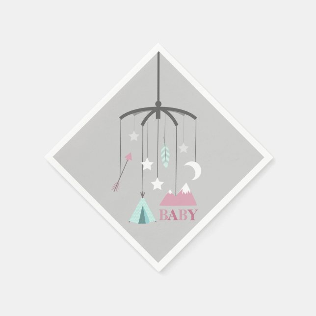 Serviette En Papier Baby shower moderne Bohême Mobile rose (Coin)