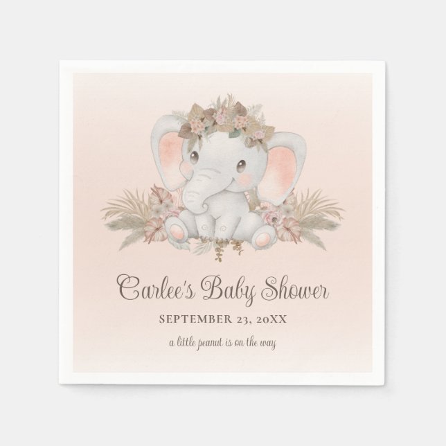 Serviette En Papier Baby shower moderne Boho Elephant genre neutre (Devant)