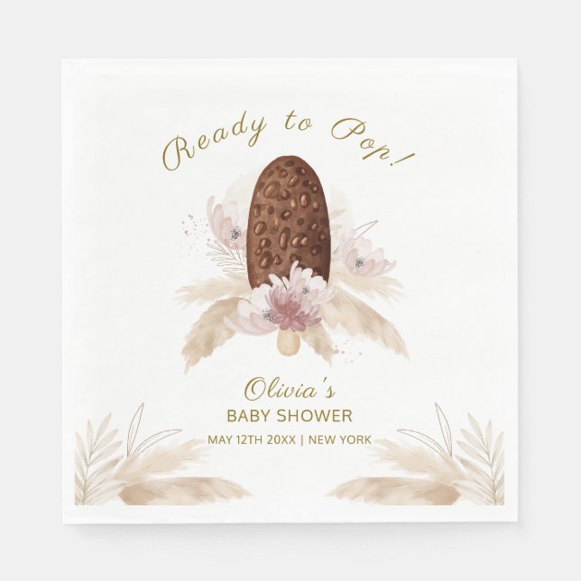 Serviette En Papier Baby shower moderne Boho Floral Glace Crème Popcic (Devant)