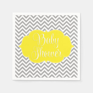 Serviette En Papier Baby shower moderne Chevron gris jaune