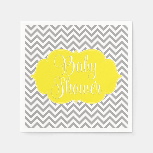 Serviette En Papier Baby shower moderne Chevron gris jaune (Devant)