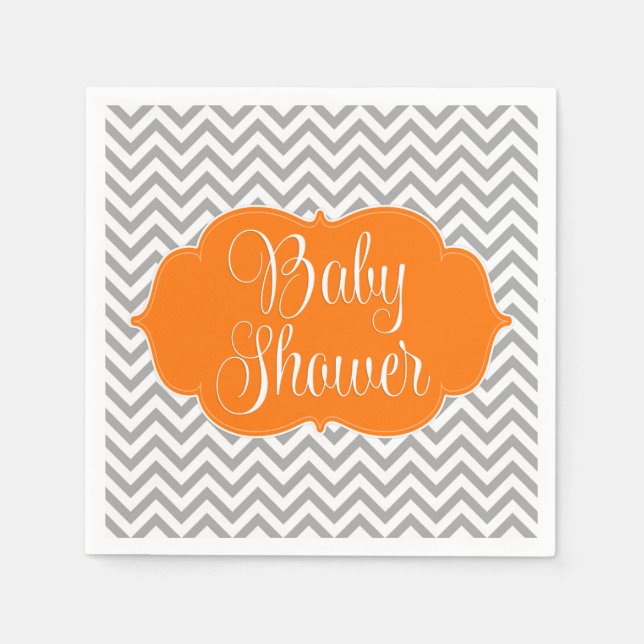 Serviette En Papier Baby shower moderne Chevron Orange Grey (Devant)