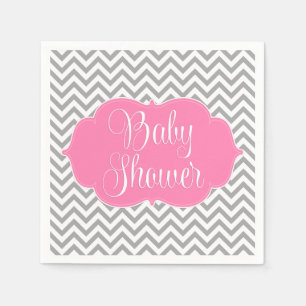Serviette En Papier Baby shower moderne Chevron rose Grey