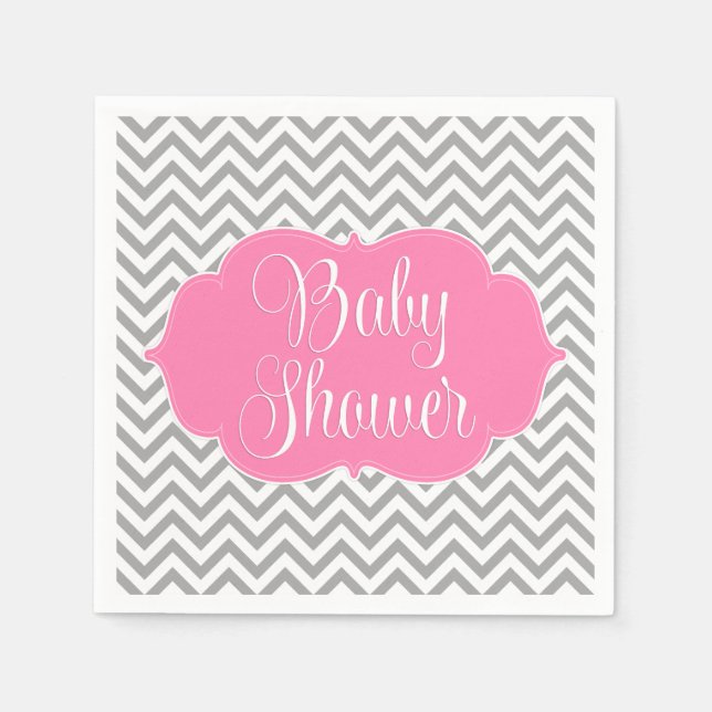 Serviette En Papier Baby shower moderne Chevron rose Grey (Devant)