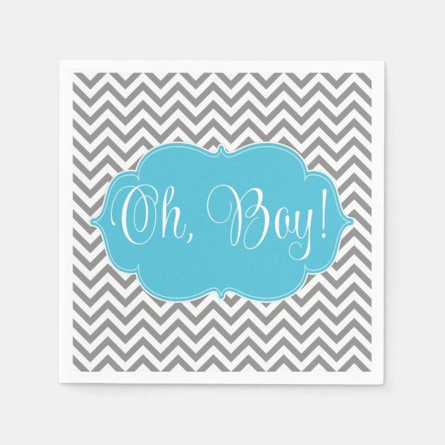 Serviette En Papier Baby shower moderne Chevron Turquoise Blue Grey Bo (Devant)